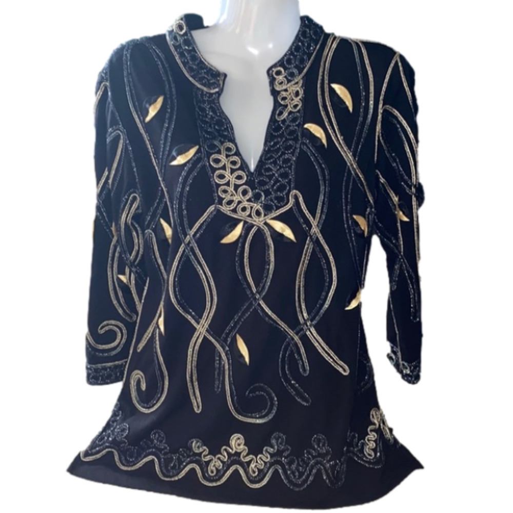 Lauren Michelle Black & Gold  Long Sleeved Blouse